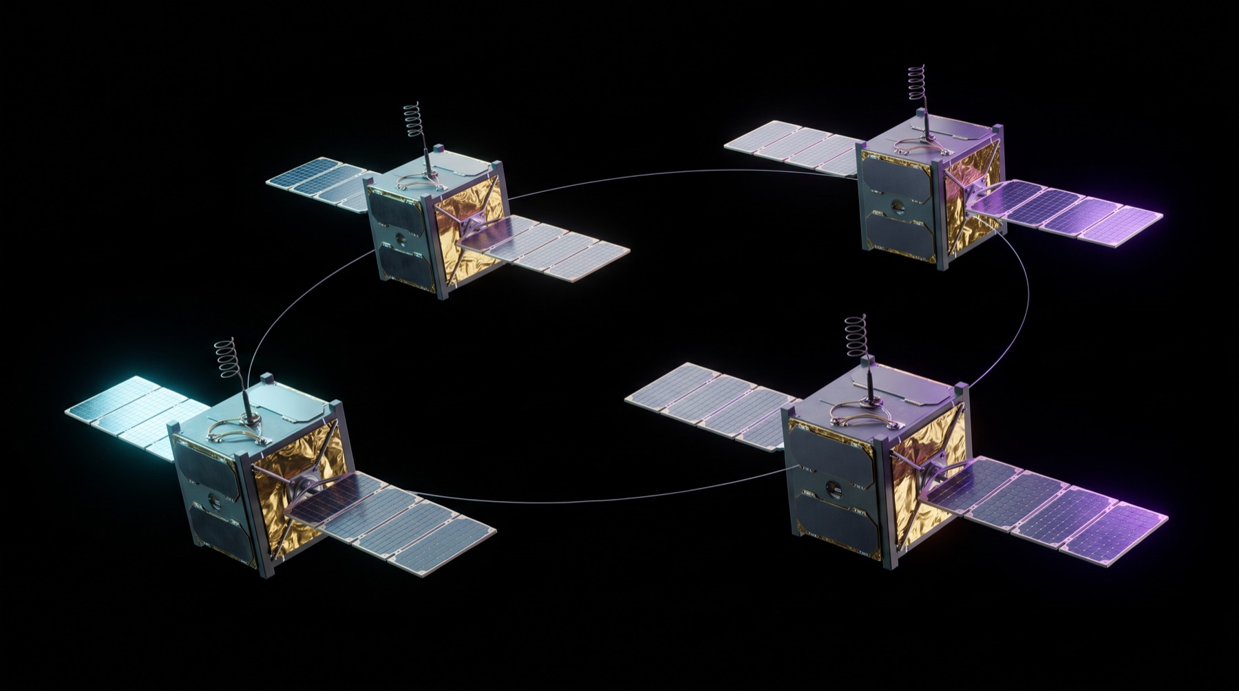 Formation of small communications satellites in orbit against deep space