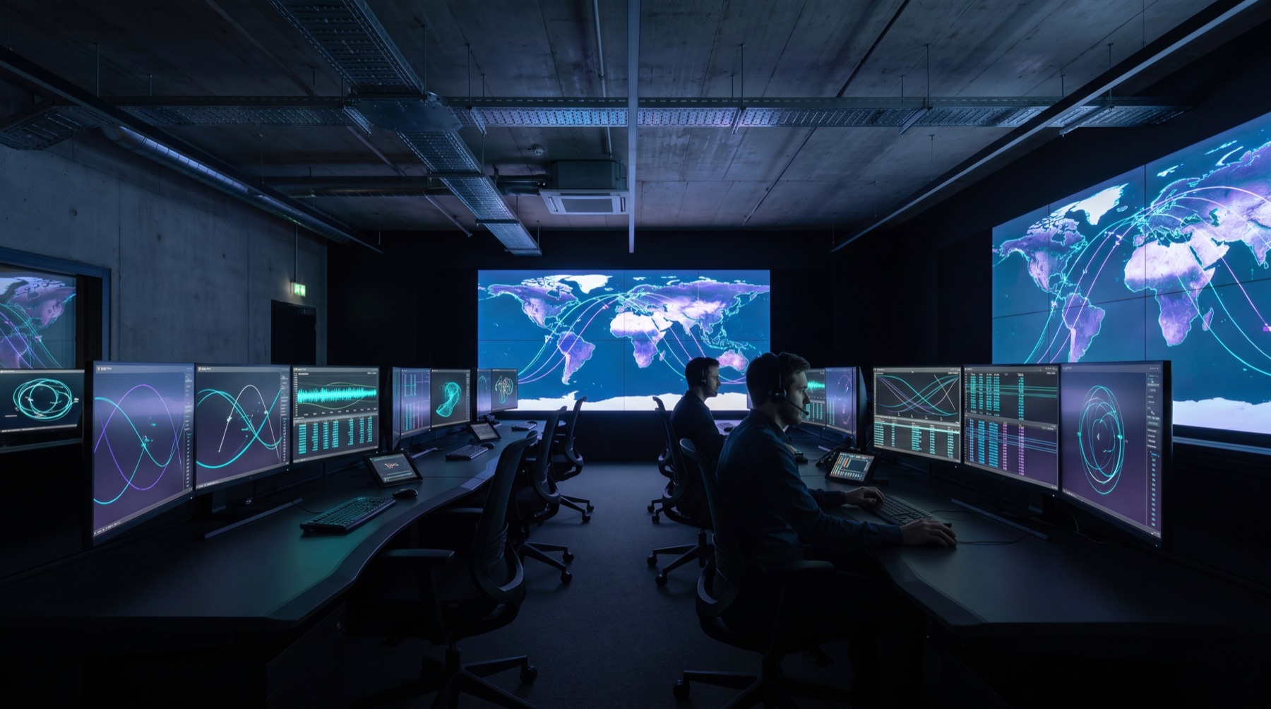 Aphelion mission control room with engineers monitoring orbital telemetry